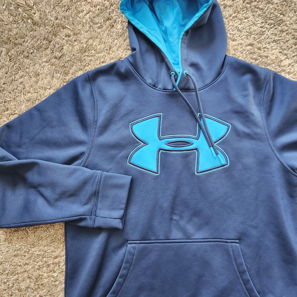 Under Armour Storm Hoodie Sweater 2014 Blue Navy Men's M Medium Fleece Big Logo